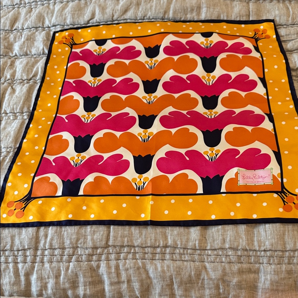 Lilly Pulitzer Retro Floral Silk Scarf - Pink, Orange, Yellow